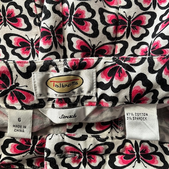 Talbots Butterflies Preppy Capri Pants Coastal Beach Comfy Stretch White Pink 6P - Picture 5 of 7